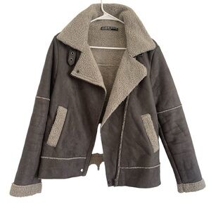 Suede Sherpa Moto Jacket / Coat